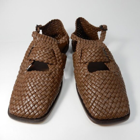 HEREU Serra Woven Square Toe Flat Sandals Size 36 5.5 Brown Leather NEW - Picture 6 of 16